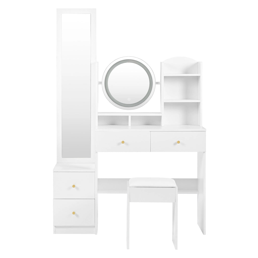 Scrivania Toeletta con Specchio a Figura Intera e LED ¨C MINIMAL ¨C Bianco, 109x36x164 cm