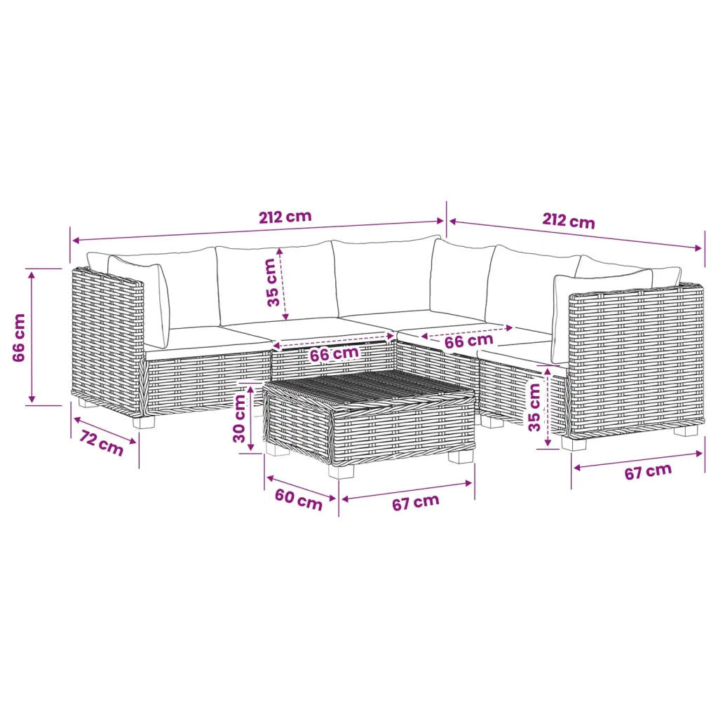 6 pz Set Lounge in Rattan con Cuscini GENDT Rattan naturale 3429852
