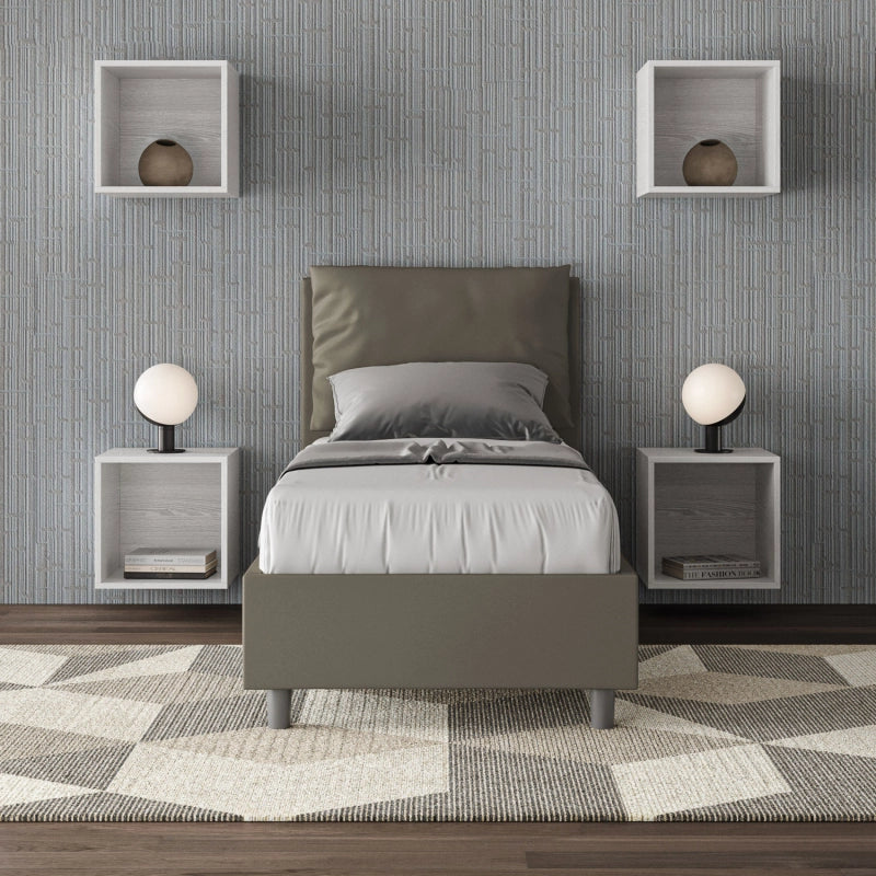 Letto imbottito Singolo 80x210 cm Antea - Similpelle,Cappuccino,Contenitore