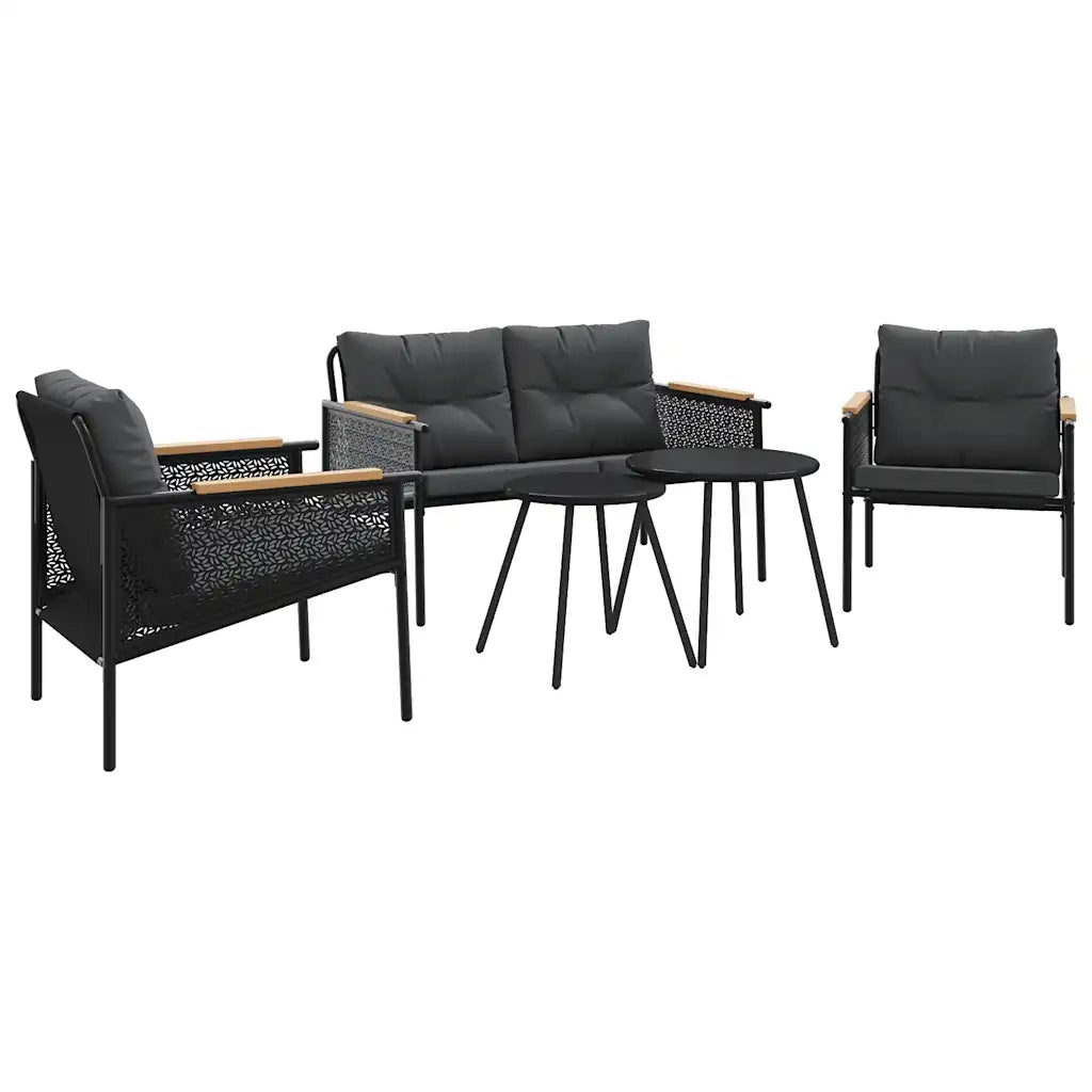 Set Mobili da Balcone 5 pz con Cuscini Nero in Acciaio