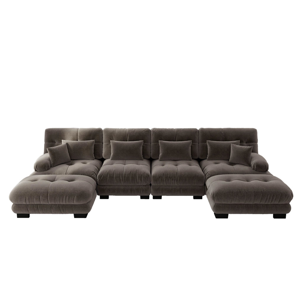 Divano Angolare 4 Posti con Poggiapiedi ¨C MINIMAL ¨C Chenille, Marrone