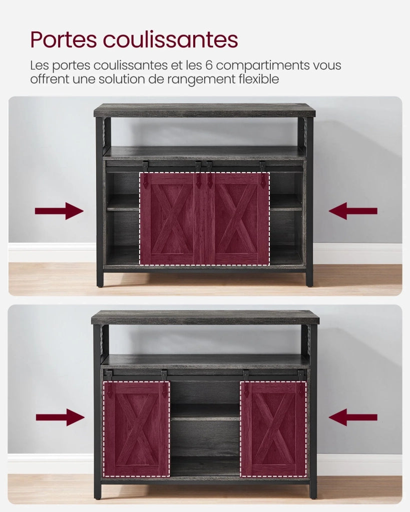 Credenza per sala da pranzo credenza da cucina mobile contenitore mobiletto ante scorrevoli stile fienile ripiano regolabile stile industriale 33 x 100 x 80 cm per soggiorno marrone rustico e nero 12_0004532