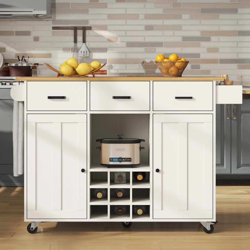 Carrello da Cucina con 3 Cassetti; 2 Ante; Portaspezie; Portaasciugamani e Piano Ribaltabile in MDF 104x39;5x91;5 cm Bianco