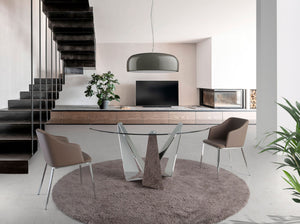 Tavolo da pranzo rotonda vetro temperato e acciaio cromato