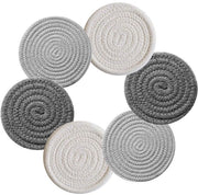 Onderzetters decorativi a vetro intrecciato, set da 6, sotto piatti, sotto bicchieri, sotto tazze, sotto calici, sotto coppe, set da 6, 11 cm (2*bianco + 2*grigio scuro + 2*grigio chiaro)