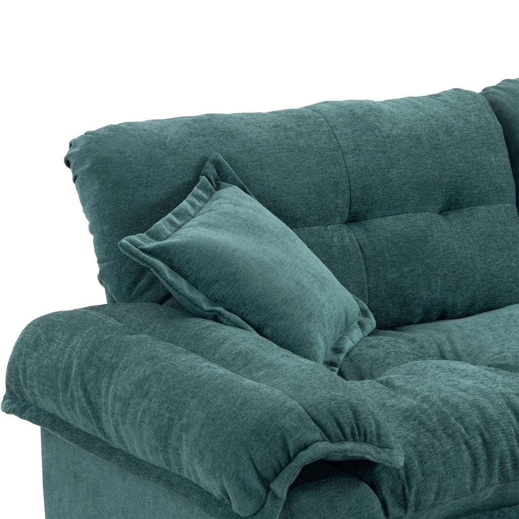 Divano dritto a 2 posti con seduta profonda e cuscino a doppio strato in ciniglia verde 214 × 89 × 93 cm