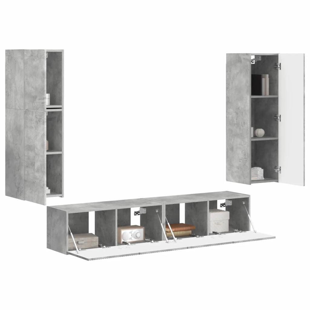 Set mobile TV 4 pcs Grigio cemento Legno multistrato