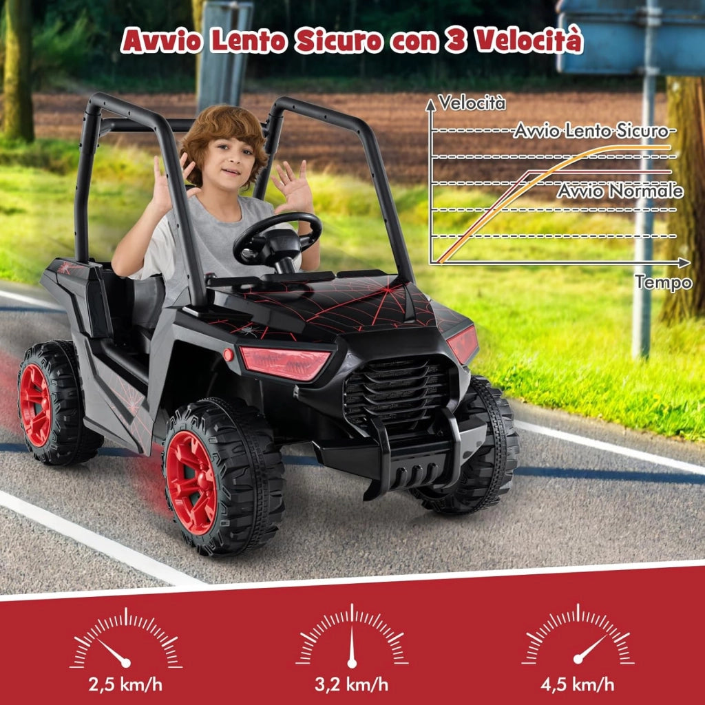 24V Macchina Elettrica per Bambini, UTV Elettrico con Telecomando Cintura di Sicurezza a 3 Punti, 3 Velocità 2,5-4,5 km/h, Partenza Lenta, Veicolo per Bambini di 3-8 Anni (Nero+rosso)