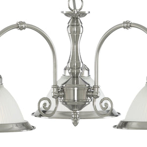 Lampadario Contemporaneo American Dinner Acciaio Argento Vetro 3 Luci E27