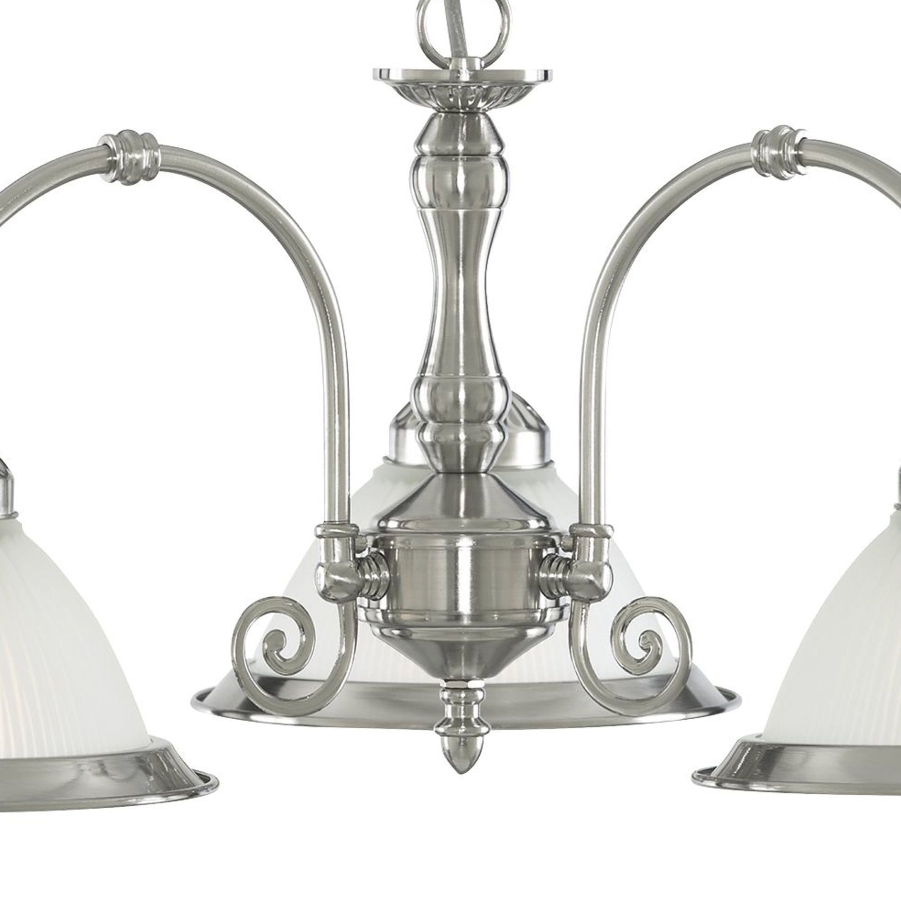 Lampadario Contemporaneo American Dinner Acciaio Argento Vetro 3 Luci E27