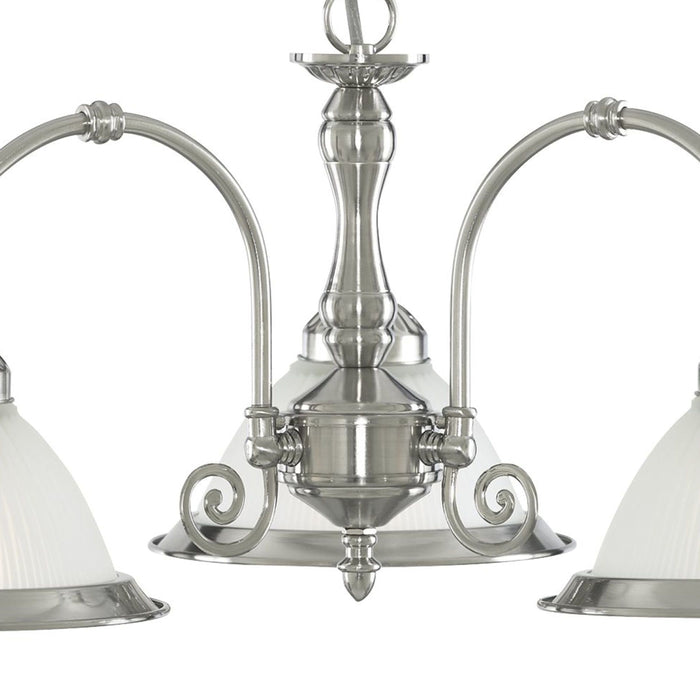 Lampadario Contemporaneo American Dinner Acciaio Argento Vetro 3 Luci E27