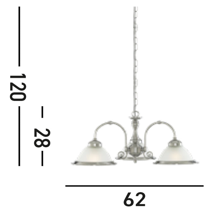 Lampadario Contemporaneo American Dinner Acciaio Argento Vetro 3 Luci E27