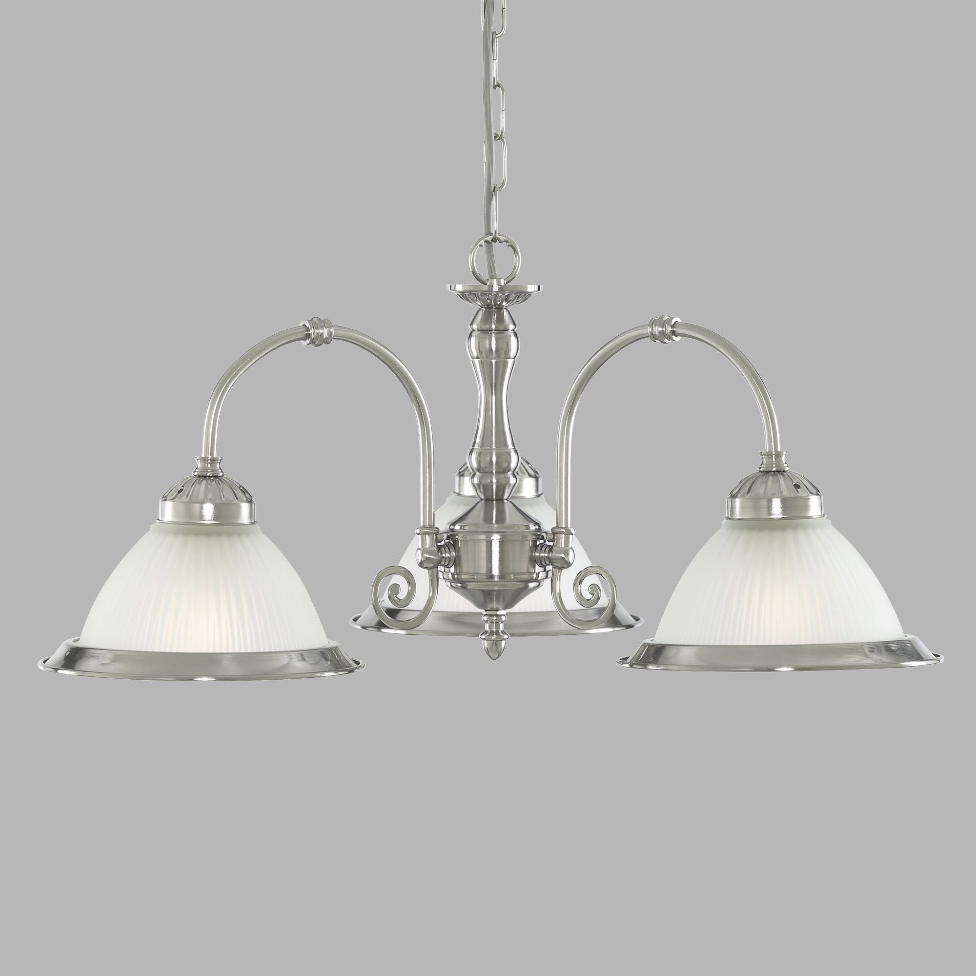 Lampadario Contemporaneo American Dinner Acciaio Argento Vetro 3 Luci E27