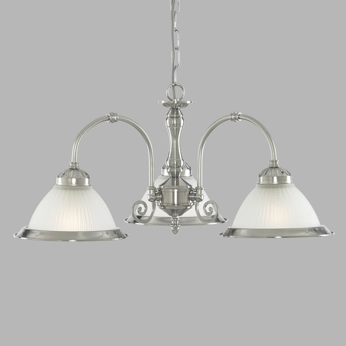 Lampadario Contemporaneo American Dinner Acciaio Argento Vetro 3 Luci E27