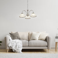 Lampadario Contemporaneo American Dinner Acciaio Argento Vetro 3 Luci E27