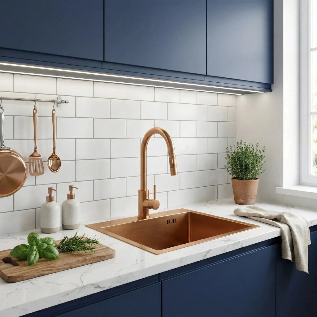 Lavello In Acciaio Leo 40 Brush Copper senza rubinetto da cucina