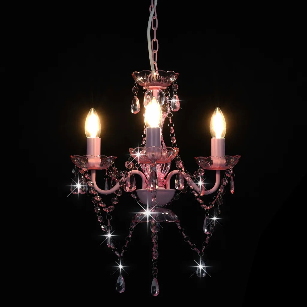 Lampadario con Perline Rosa Tondo 3 E14 281598