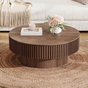 Tavolino basso rotondo con contenitore nascosto, in MDF e legno massello, finitura noce, per soggiorno e ufficio, Ø 75 cm