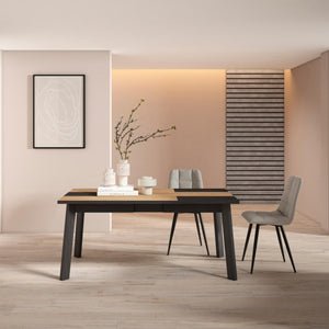 Tavolo da Pranzo, 168x90x74cm, Per 8 persone, Gambe in legno, colore Rovere e nero RF2882