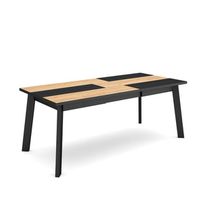 Tavolo da Pranzo, 194x90x74cm, Per 10 persone, Gambe in legno, colore Rovere e nero RF2911