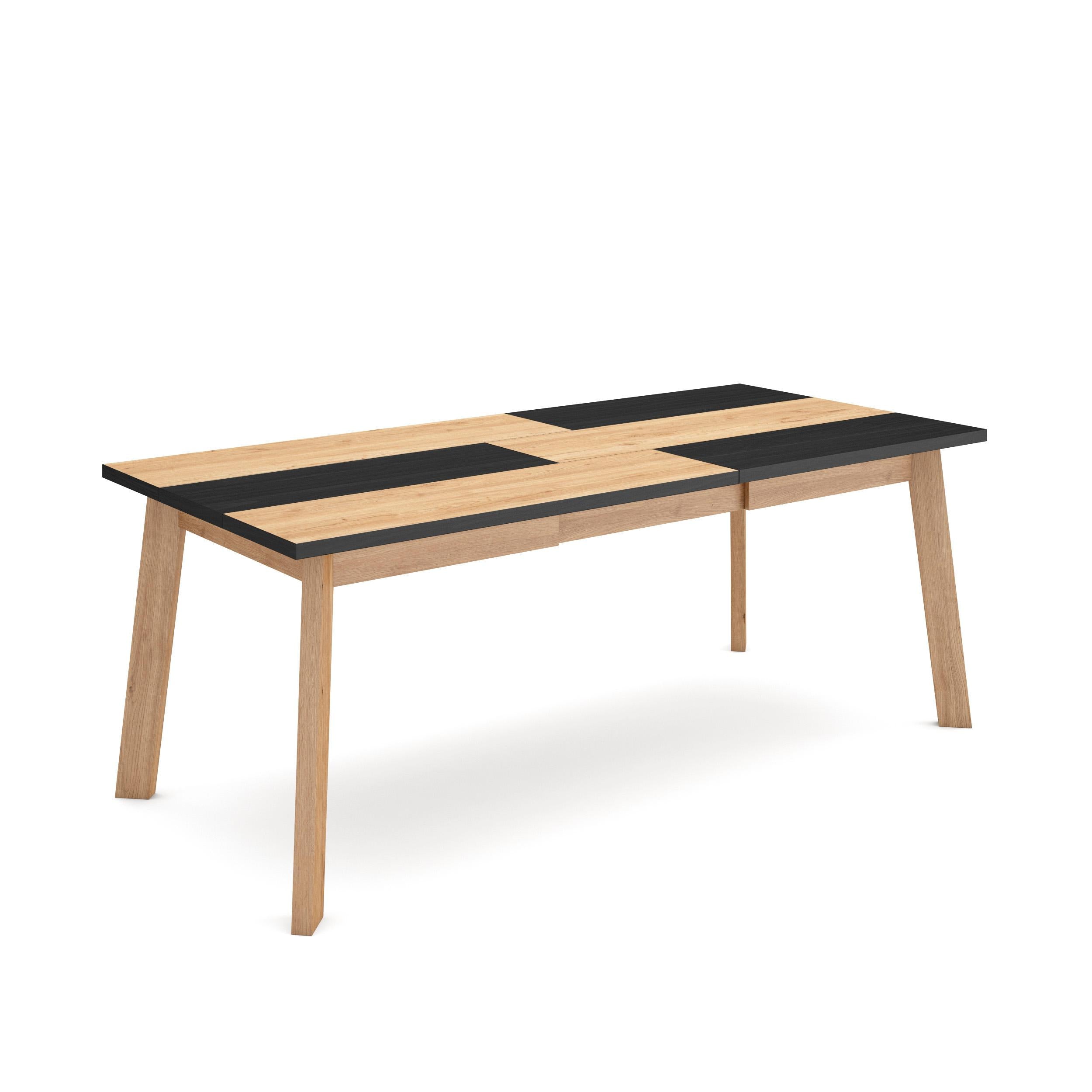 Tavolo da Pranzo, 194x90x74cm, Per 10 persone, Gambe in legno, colore Rovere e nero RF2910