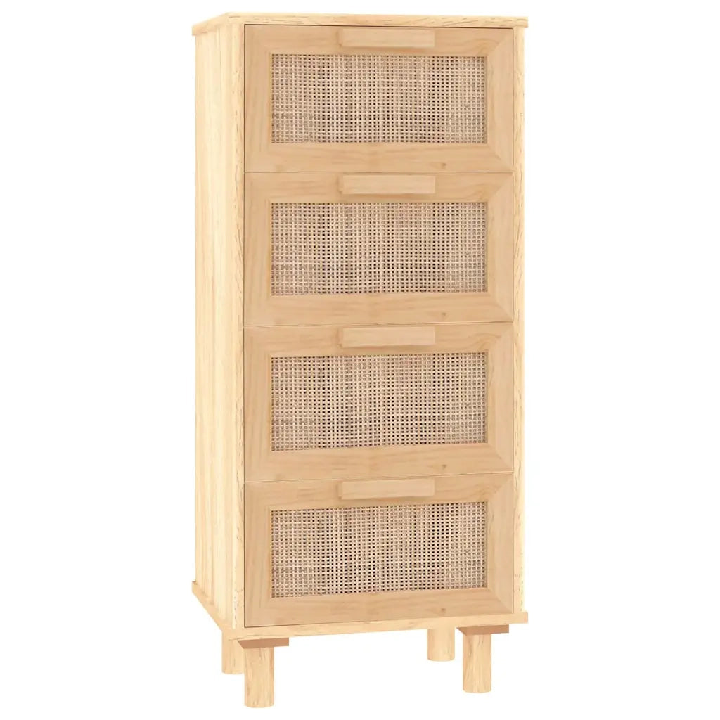 Credenza Marrone 40x30x90cm Legno Massello Pino Rattan Naturale cod mxl 12476