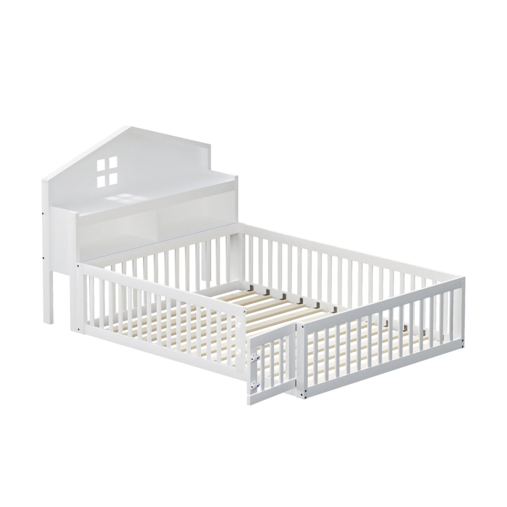Lettino per bambini a forma di casa 140x200 cm in legno massello; bianco