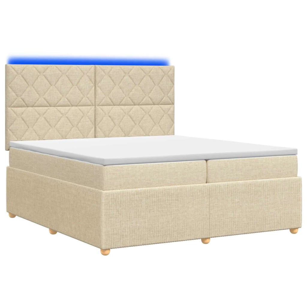 Letto Box Spring LED con Materasso Crema 200 x 200 cm Tessuto 3455949