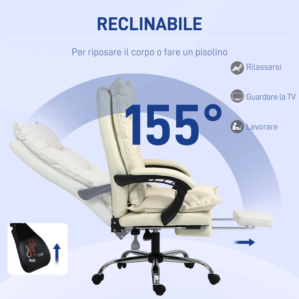 Sedia da Ufficio Ergonomica Reclinabile ¨C zephmum ¨C Beige con Poggiapiedi
