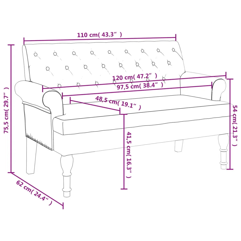 Panca con Schienale Marrone Scuro 120x62x75,5 cm in Tessuto 372123