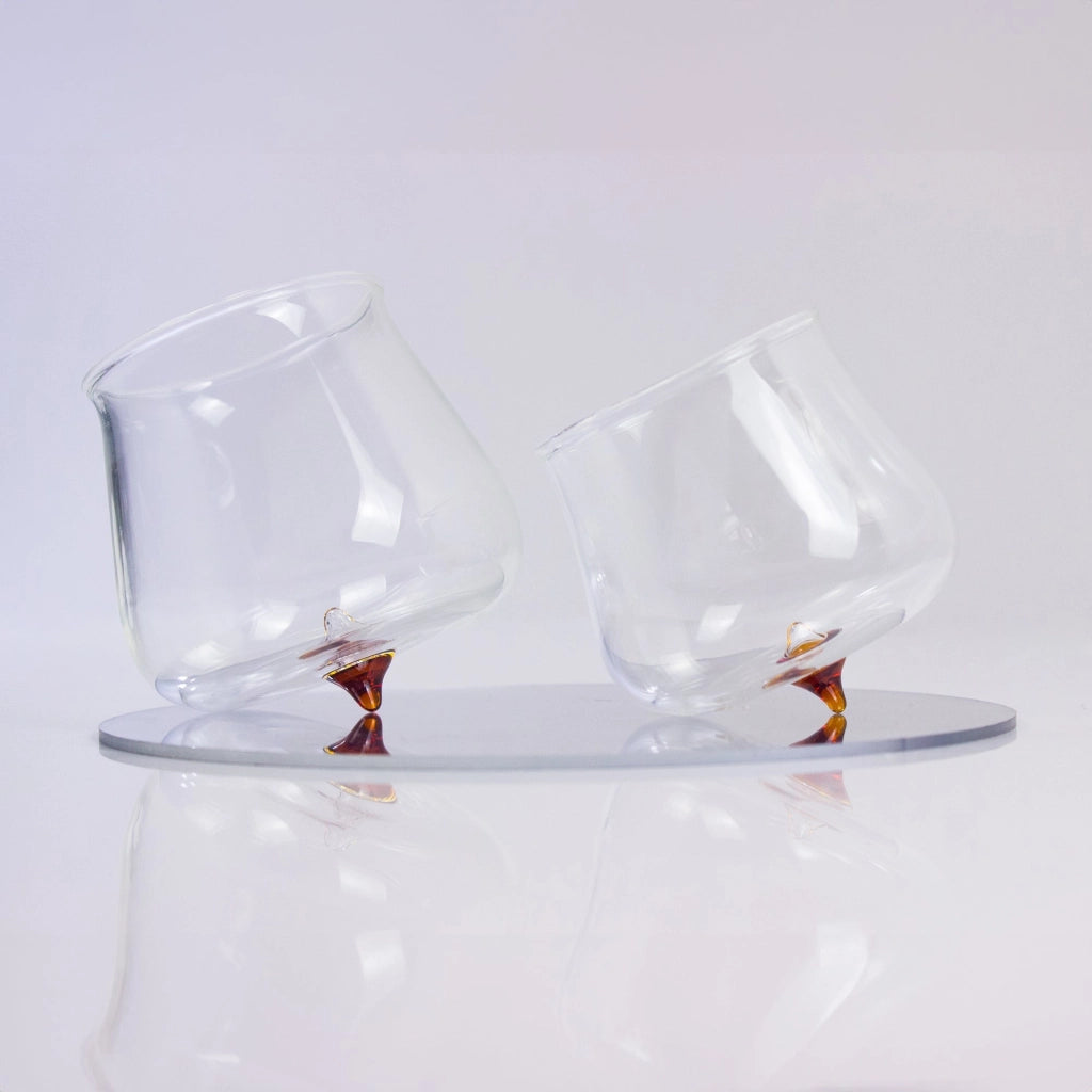 Pirolo Set 6 Bicchieri Junior Ambra in Vetro Borosilicato - Design a Trottola Rotante, Resistenti allo Shock Termico, Ideali per Bevande Eleganti