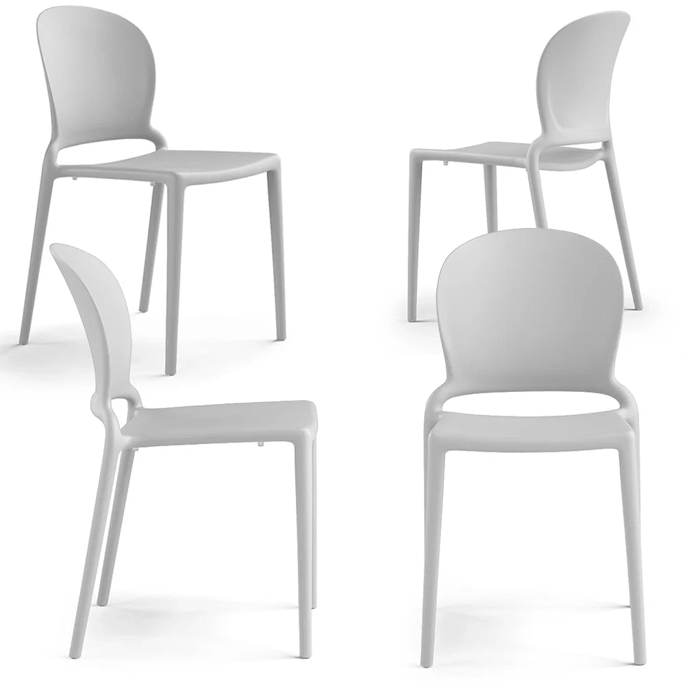 Set 4 sedie in polipropilene JASMINE, impilabile, resistente ai raggi UV, design moderno, ideale per sala da pranzo, cucina, sala d’attesa, bar, ristoranti o giardino colore Bianco