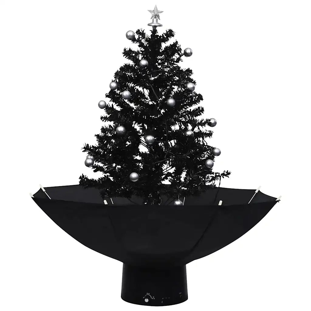 Albero di Natale | Decorazioni natalizie con Nevicata e Base ad Ombrello Nero 75 cm PVC