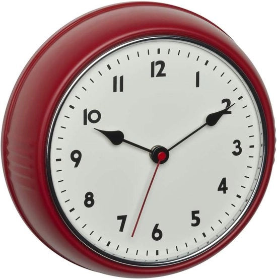 Orologio da parete retro - analogico - orologio perfetto per cucina e soggiorno - 1 pezzo - rosso - cornice metallica - Ø 24 cm