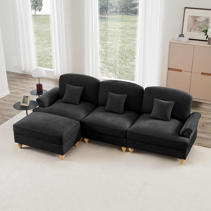 Divano modulare 3 posti - Xylo - Forma L, chenille, mid-century, nero