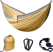 Hangmat da Esterno per Campeggio XXL - 2 Persone - 300x200cm - Hangmat Ultraleggera Portatile - fino a 300 kg - Doppia Hangmat - con Tasca da Carico e Accessori - Khaki Grigio