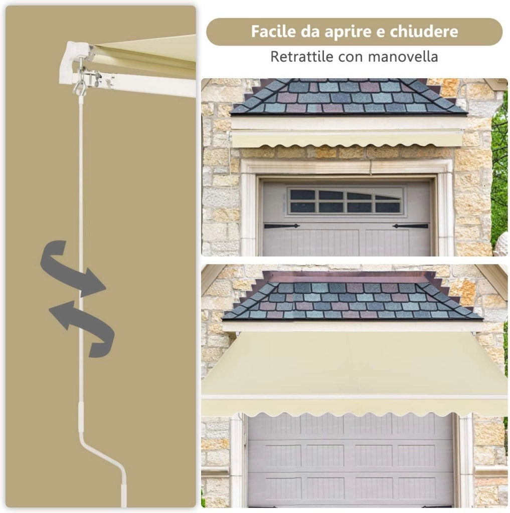 Tenda da Sole per Esterno Avvolgibile 4 x 2,5 m, Tenda da Sole a Bracci Estensibili con Telaio in Alluminio, Tettuccio Resistente al Sole e Impermeabile e Manovella (4 x 2,5 M, Beige)
