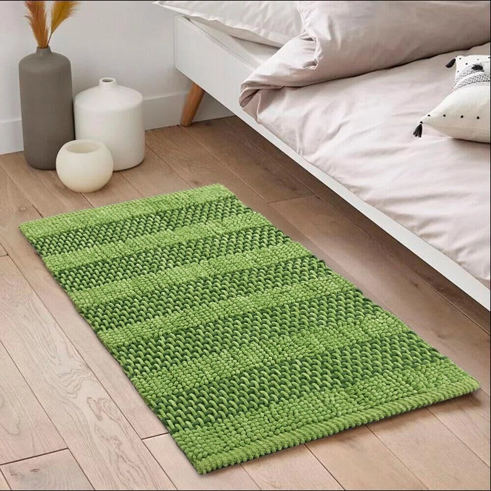Tappeto Camera Scendiletto Bagno 50x80 Cm Cotone Intrecciato Morbido Assorbente Verde