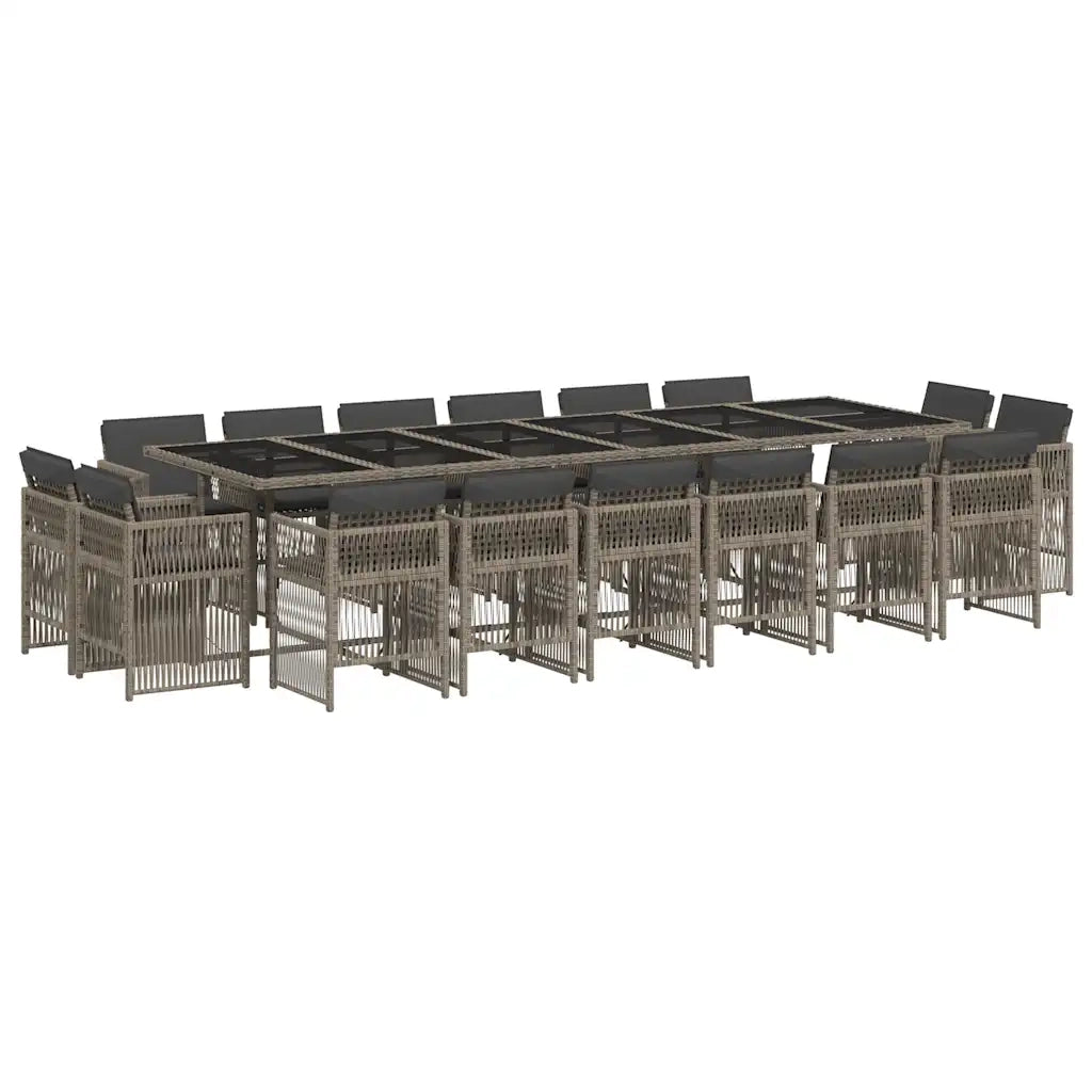 Set da Pranzo da Giardino 17pz con Cuscini Grigio in Polyrattan