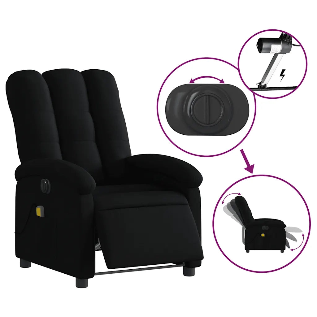 Poltrona Massaggiante | Sedia Relax Reclinabile Elettrica Nera in Tessuto