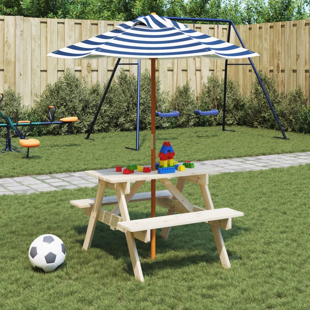 vidaXL Tavolo da Picnic per 4 Bambini con Ombrellone Legno di Abete
