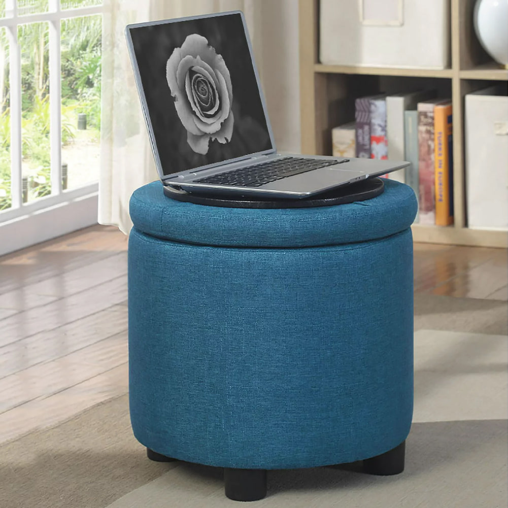 Pouf Contenitore Sgabello Poggiapiedi in Tessuto 40x40 H40cm Blu