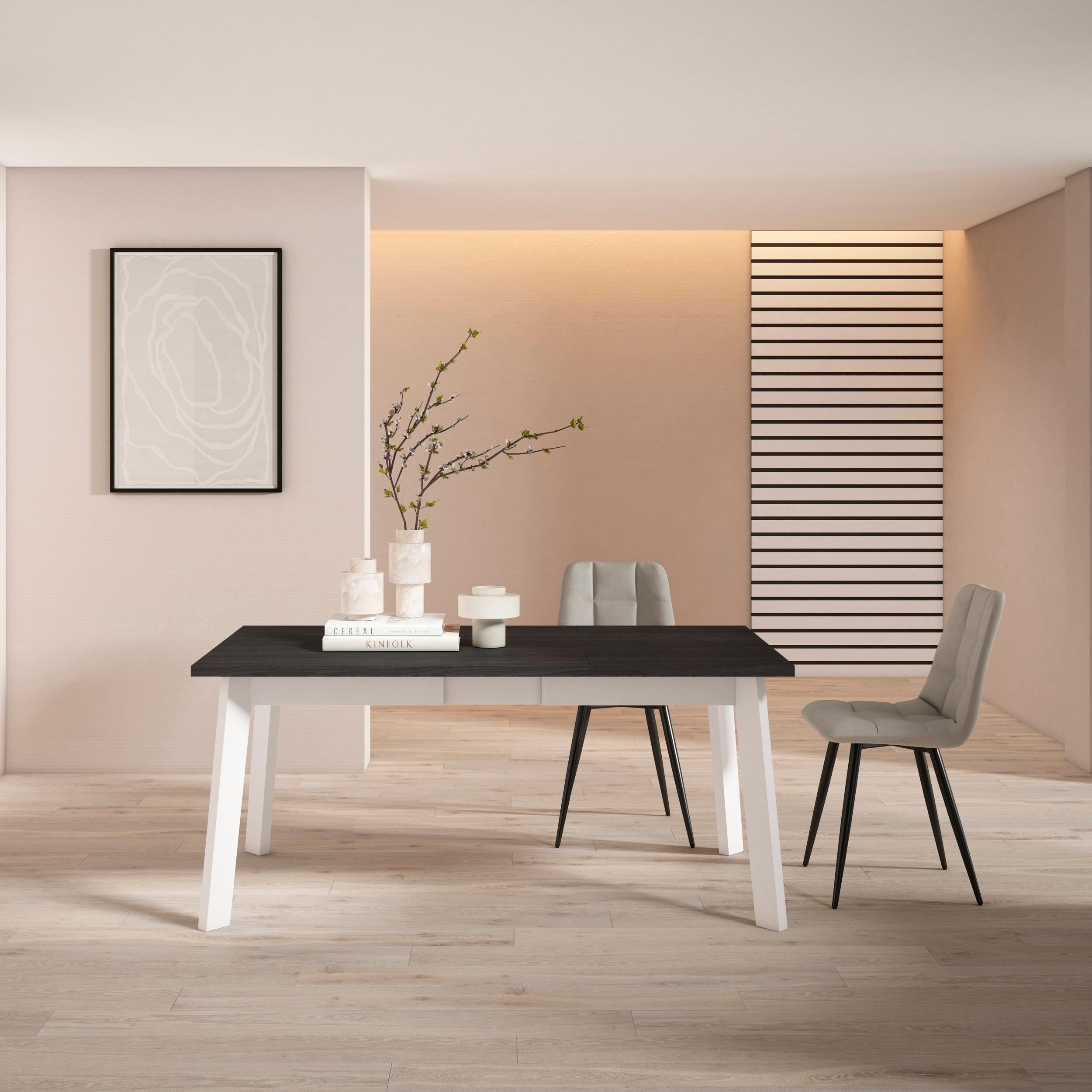 Tavolo da Pranzo, 168x90x74cm, Per 8 persone, Gambe in legno, Nero RF2898