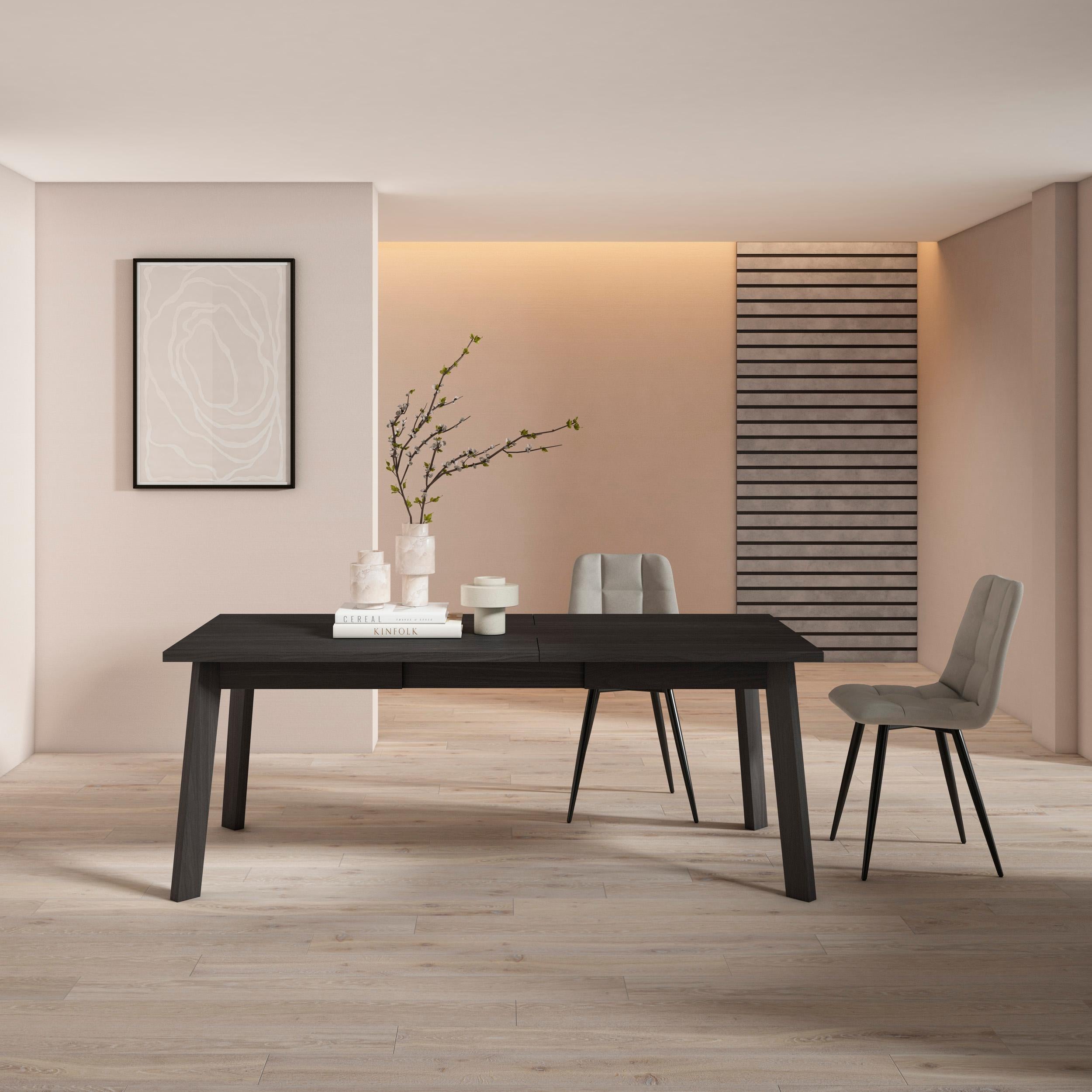 Tavolo da Pranzo, 194x90x74cm, Per 10 persone, Gambe in legno, Nero RF2919