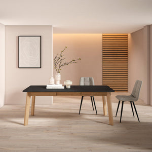 Tavolo da Pranzo, 194x90x74cm, Per 10 persone, Gambe in legno, Nero e colore Rovere RF2918