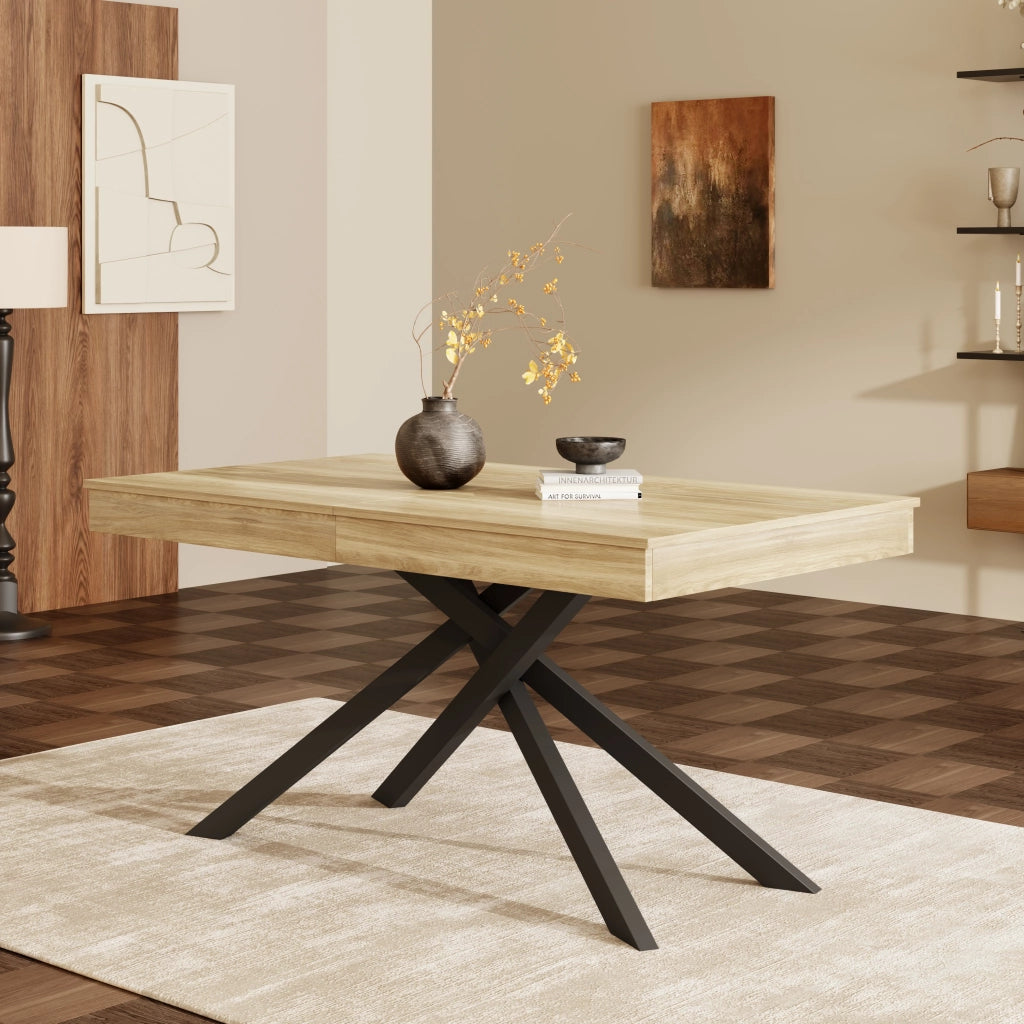 Tavolo da pranzo allungabile 140-180 cm, 6-8 posti, struttura stabile, piano spesso 93 mm, colore Rovere