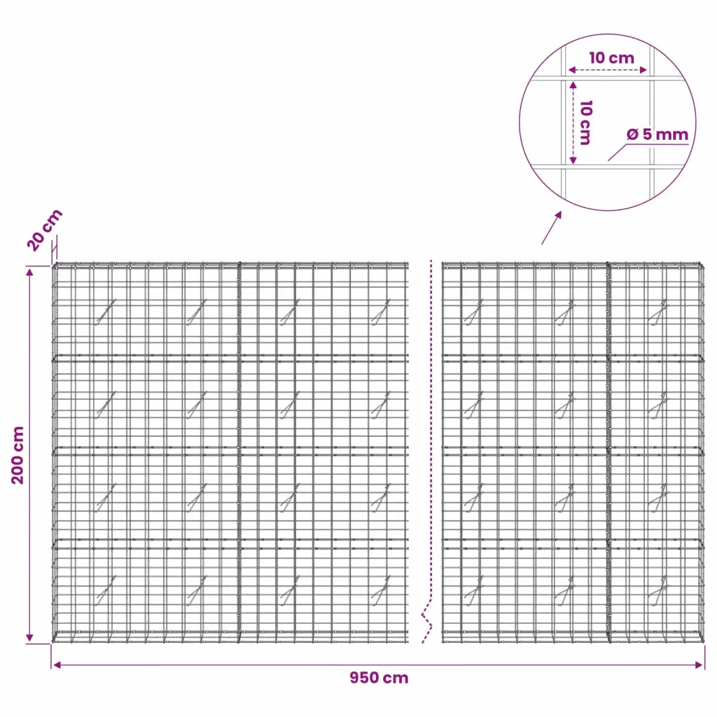 Gabione con filo da 5 mm e rete 10x10 cm 950x20x200 cm 3465085