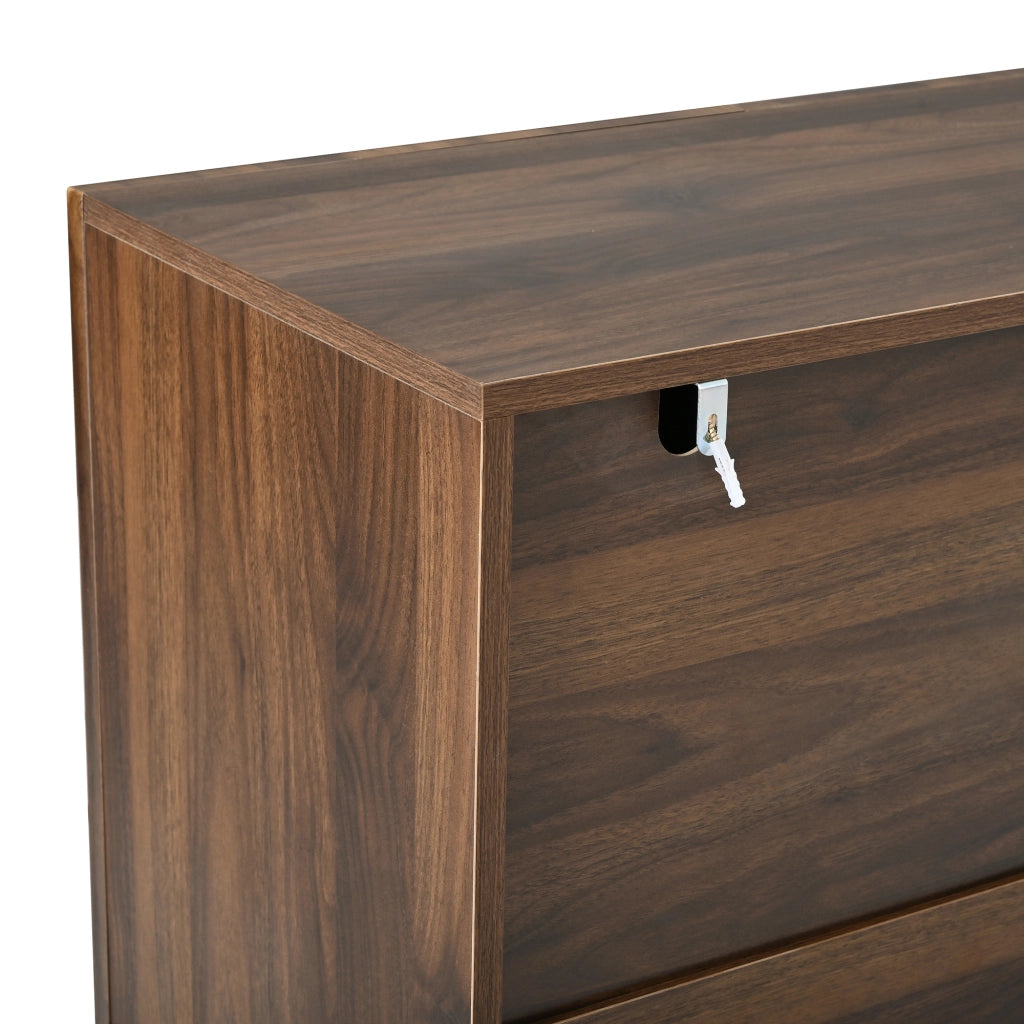 Credenza con 3 ante e ripiani regolabili in MDF e PB, frontale a rilievo ad arco, color noce 120 × 37 × 80 cm