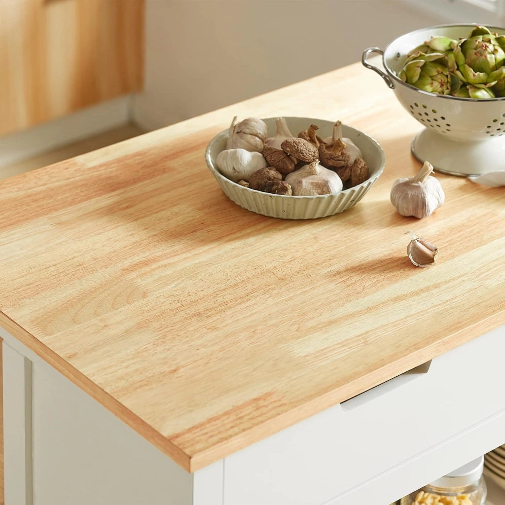 Mobile Cucina Salvaspazio Carrello Cucina con Ruote Credenza Cucina Mobiletto Cucina Dispensa Isola Cucina Mobile Cucina con Cassetti Piano in Legno Bianco-Naturale 98x94x58 cm FKW74-WN