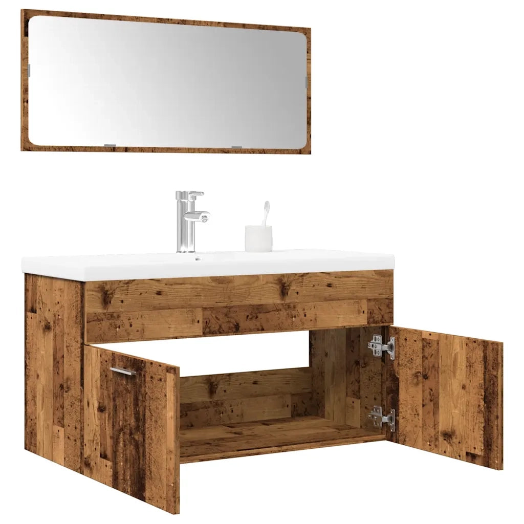 Set Mobili da Bagno | Armadio da bagno 3 pz Legno Antico in Legno Multistrato